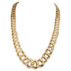 Used Italian Oval Double Graduated Chunky 14K Yellow Gold Link Statement Necklace 