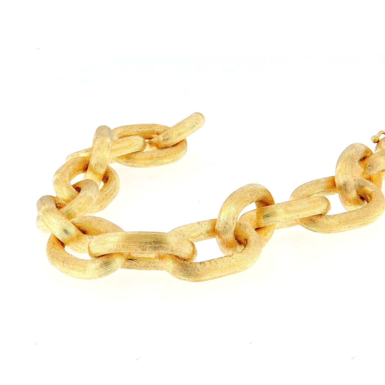 Women's Italian Oval Link Textured Gold Bracelet