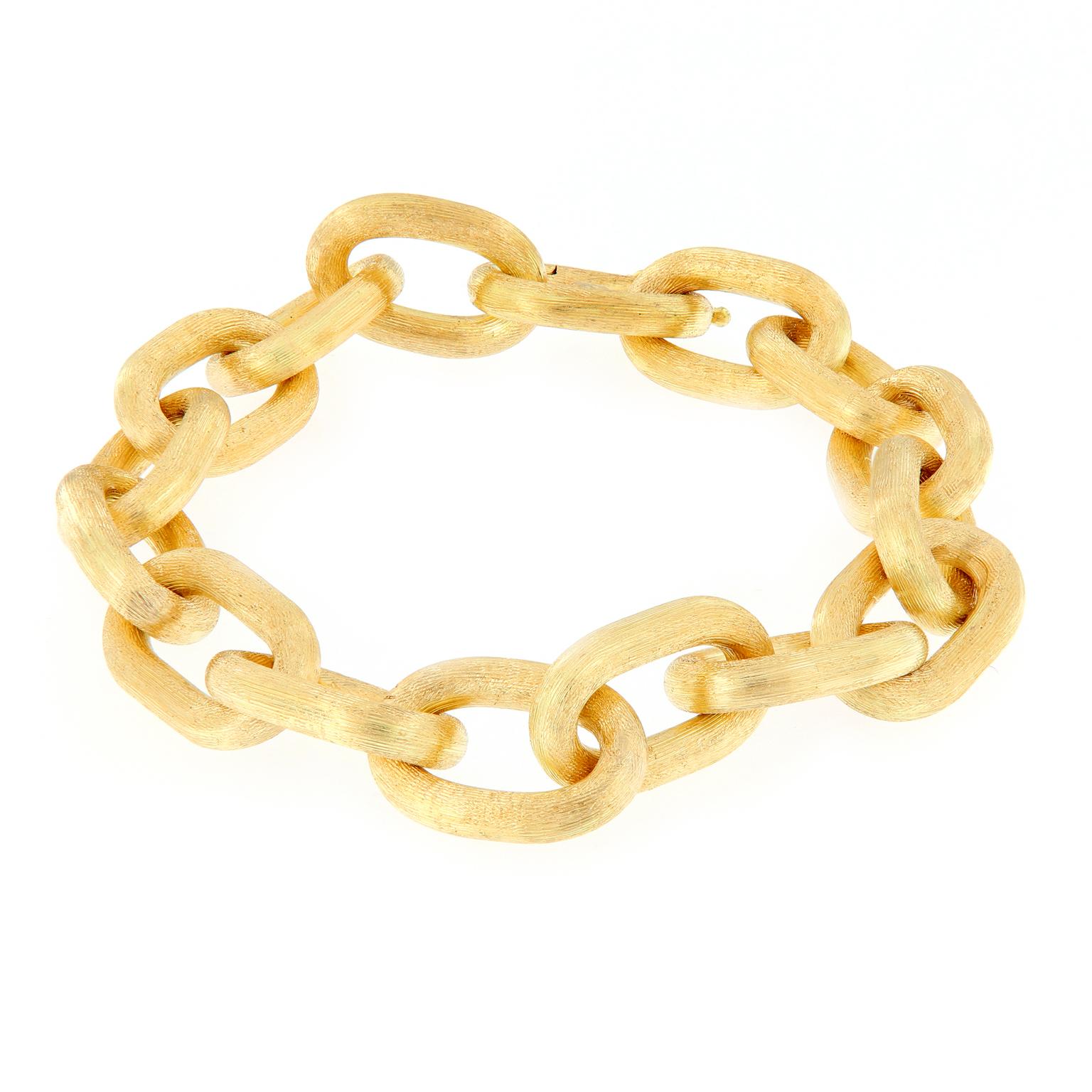 Italian Oval Link Textured Gold Bracelet