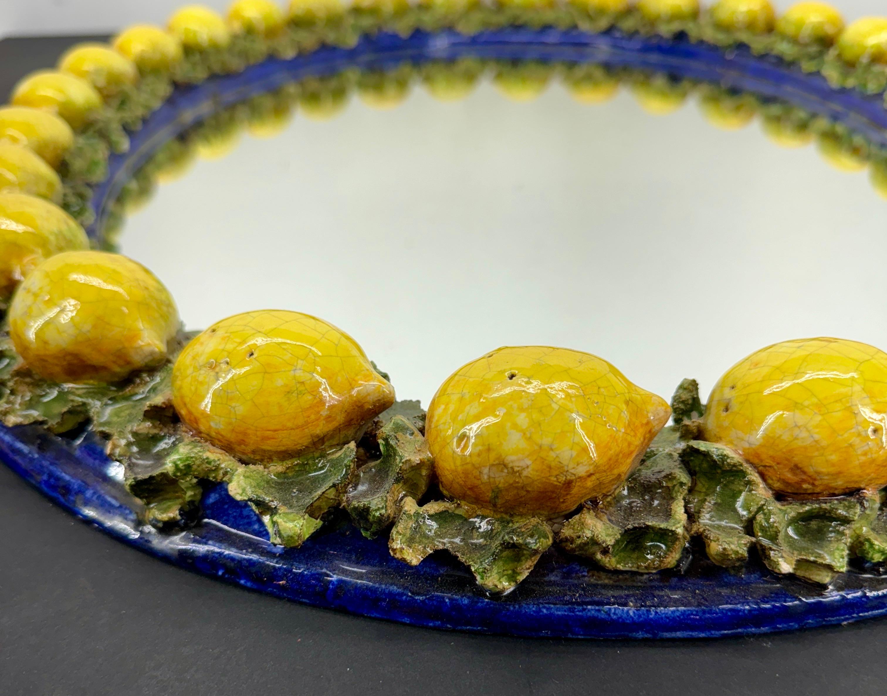 Italian Oval Majolica Mirror with Lemons Mid 20th Century 10