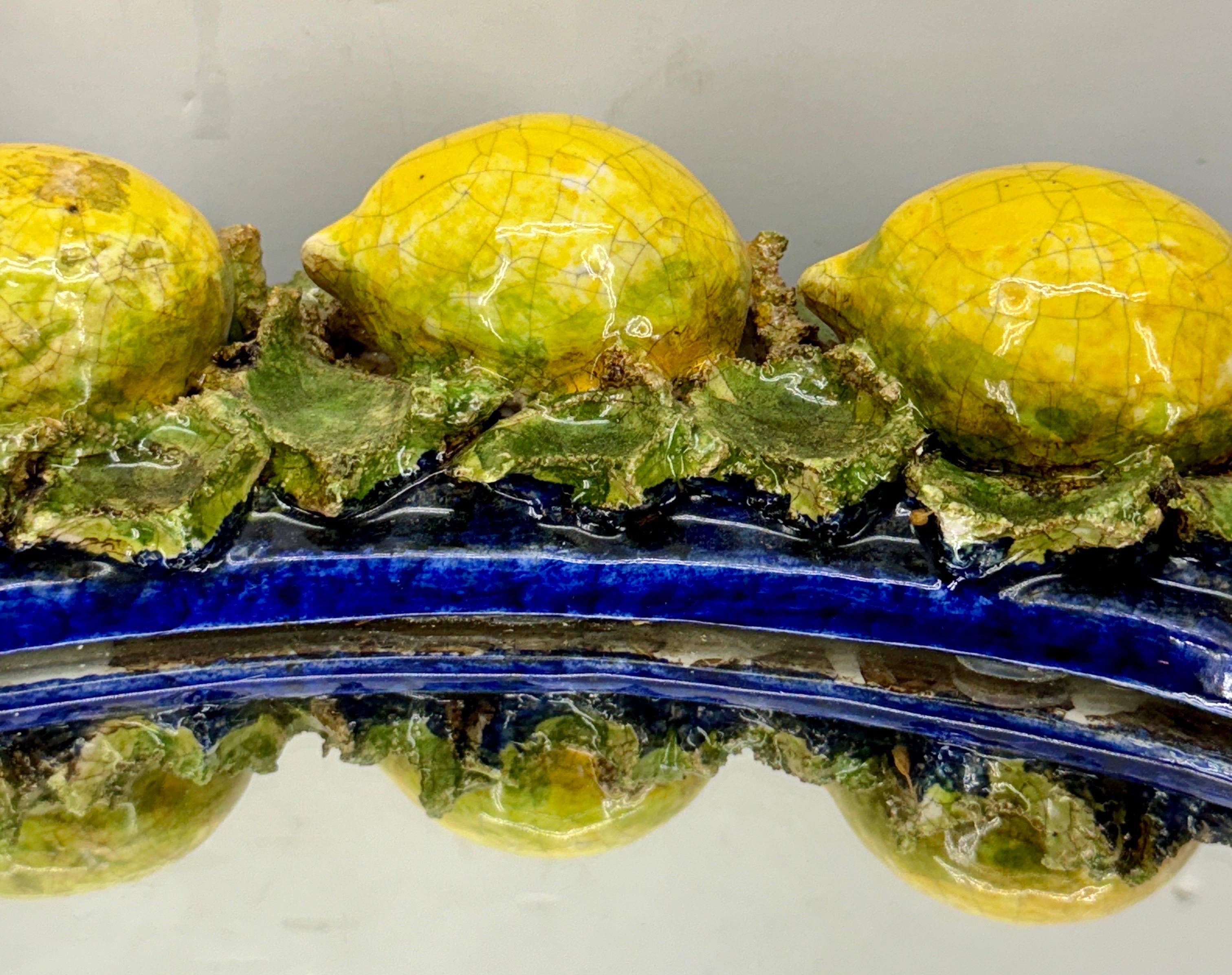 Italian Oval Majolica Mirror with Lemons Mid 20th Century 12