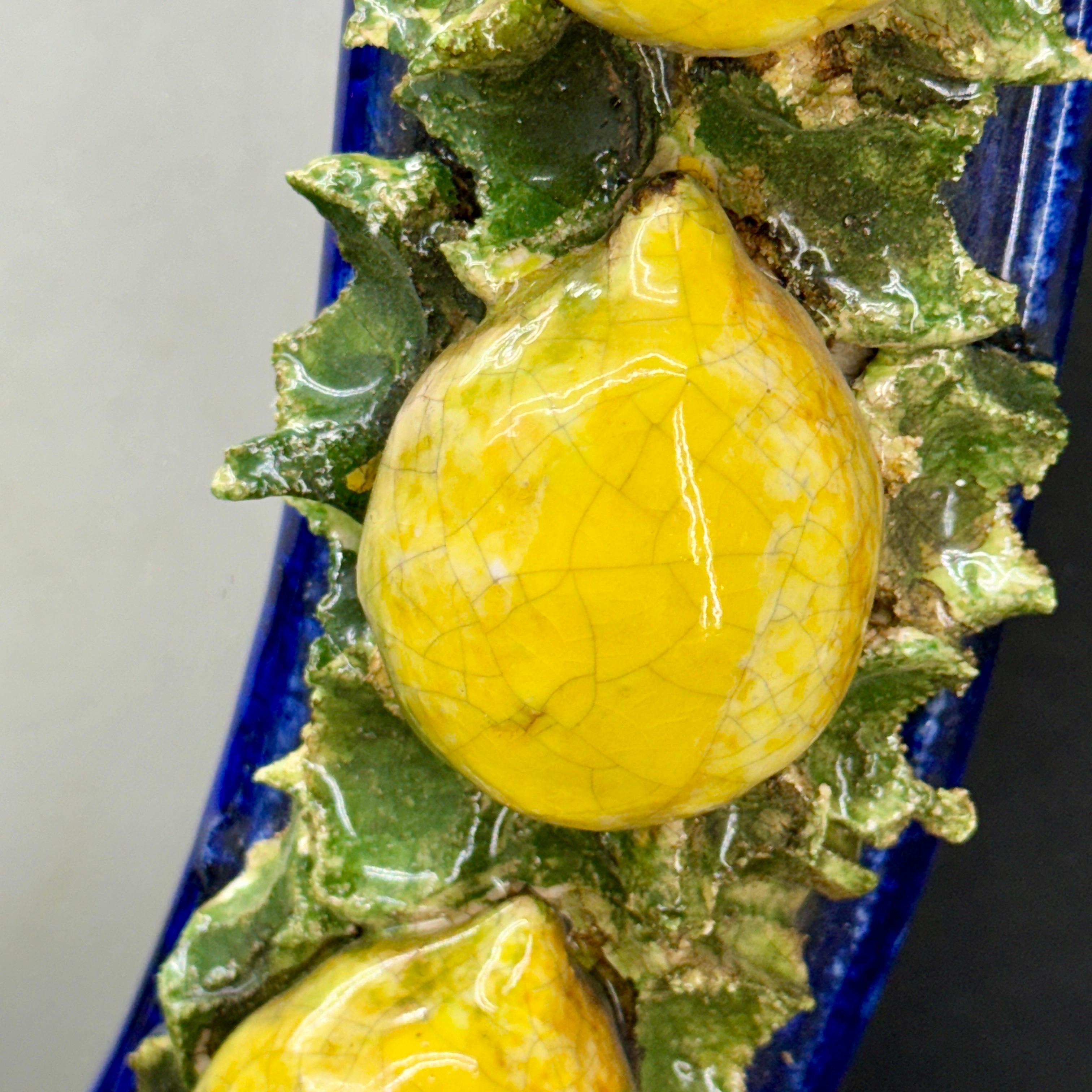 Italian Oval Majolica Mirror with Lemons Mid 20th Century 1