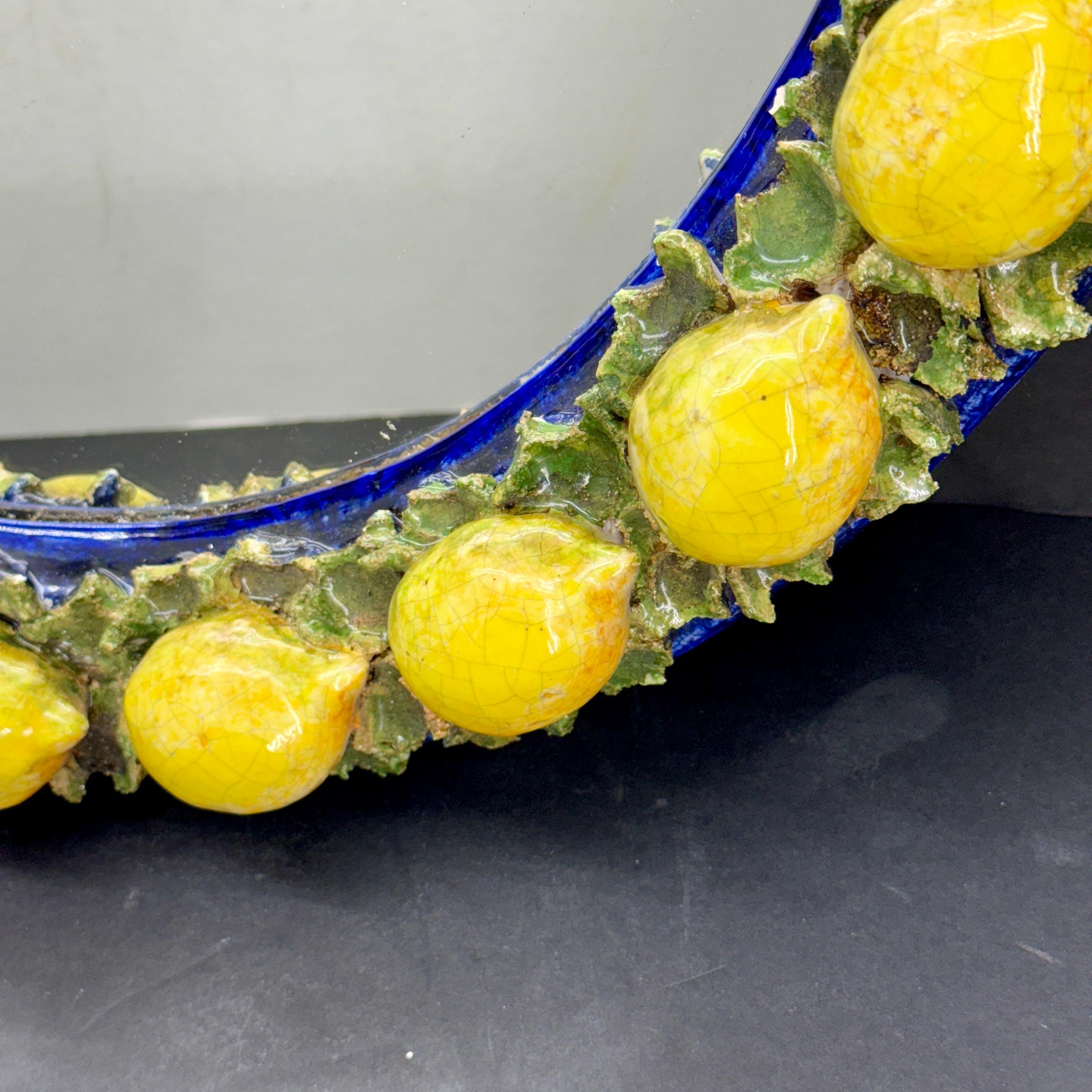Italian Oval Majolica Mirror with Lemons Mid 20th Century 3