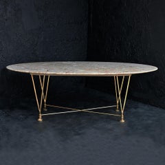 Italian Oval Marble Coffee Table with Brass Wire Base, circa 1960s