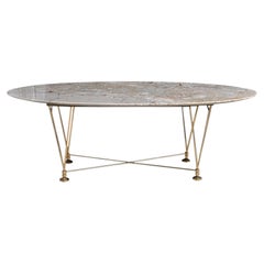 Italian Oval Marble Coffee Table with Brass Wire Base, circa 1960s