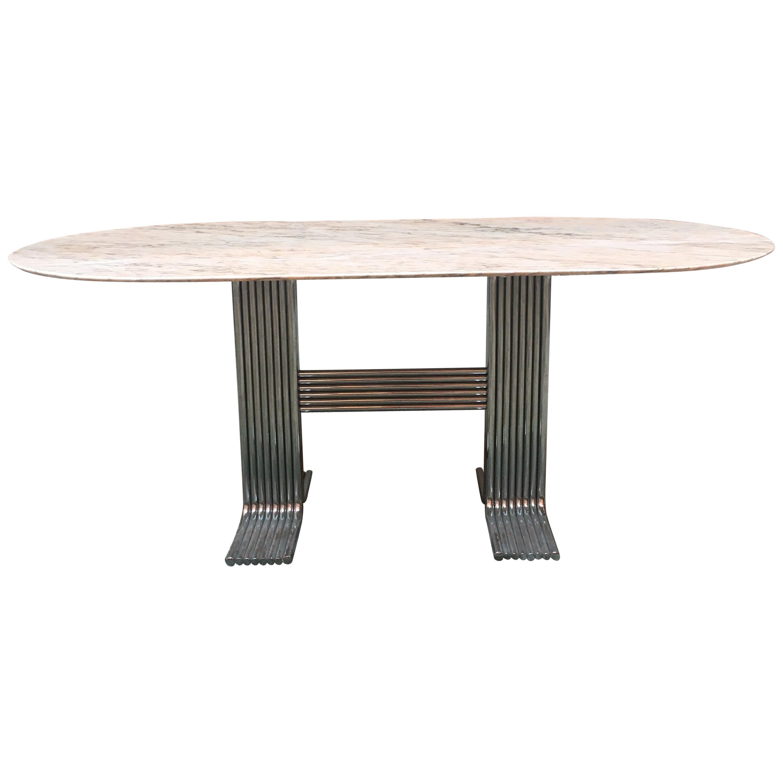 Italian Oval Marble Dining Table, 1970s