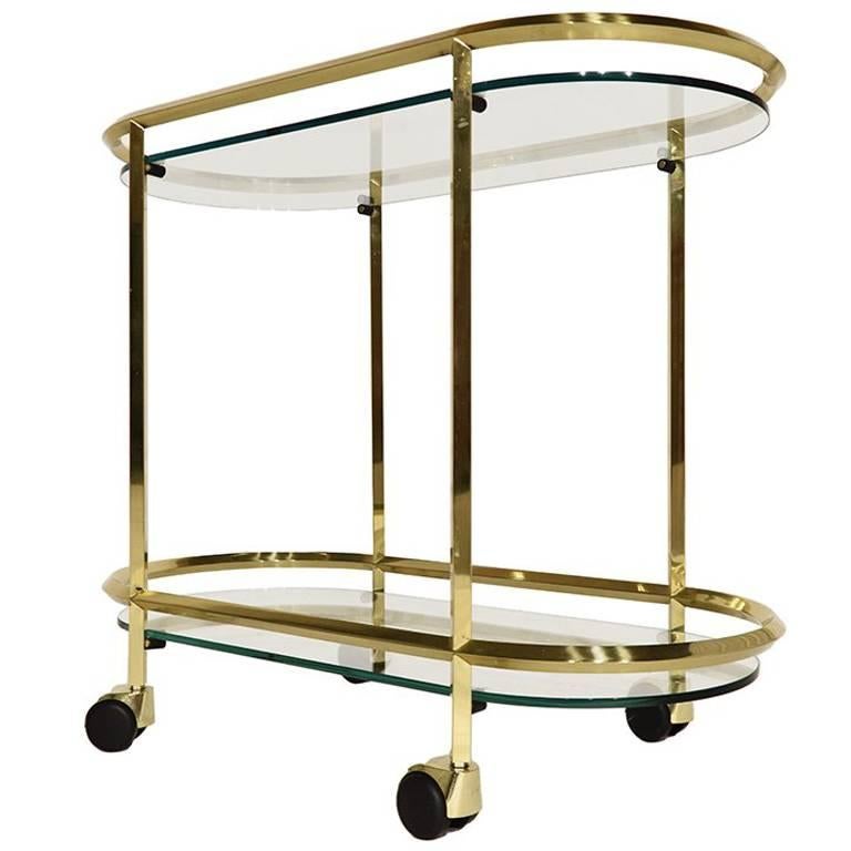 French Vintage Brass and Glass Oval Bar Cart at 1stdibs