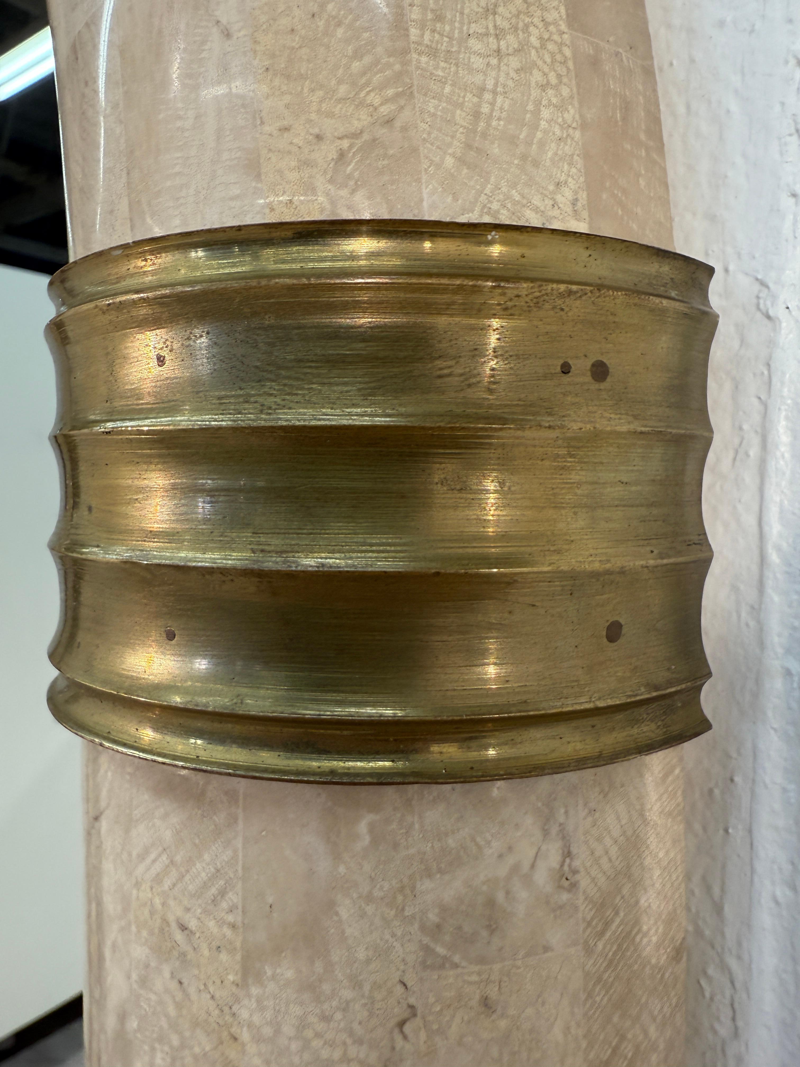 Italian Oval Mirror in Tessellated Stone with Brass Accents, 1980s For Sale 2