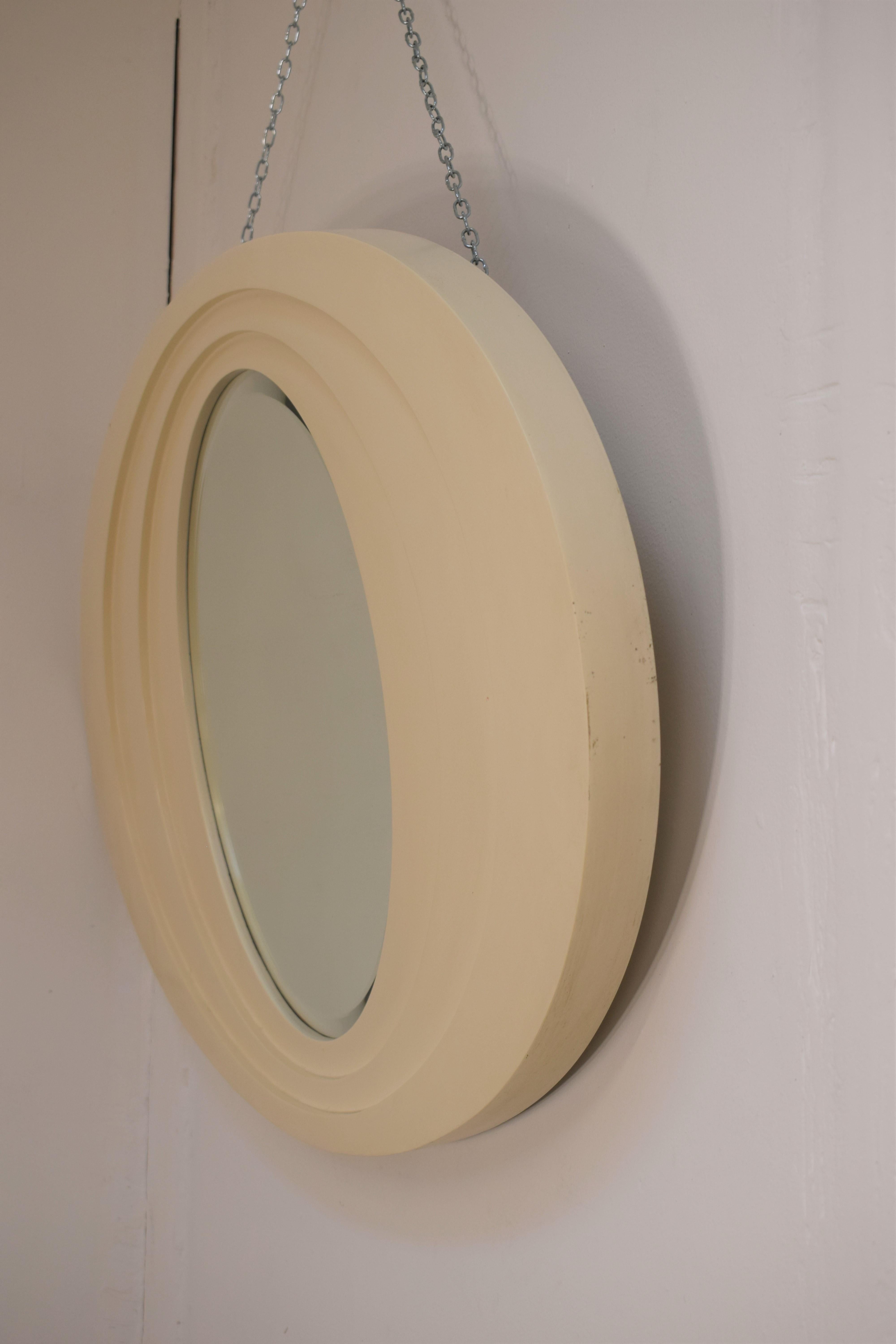 Italian Oval Mirror, Lacquered Wood and Crystal, 1970s In Good Condition In Palermo, PA