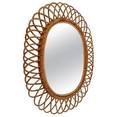 Italian Oval Mirror made in Bamboo, Cane and Rattan in the Riviera Style 1960s