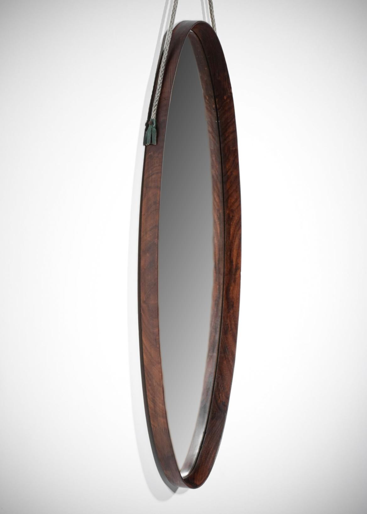 Mid-Century Modern Italian Oval Mirror of the 60s in Teak Vintage Design in Style of Gio Ponti