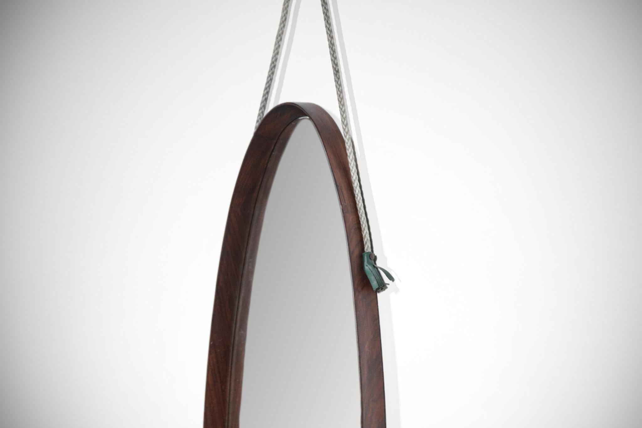 Italian Oval Mirror of the 60s in Teak Vintage Design in Style of Gio Ponti 1