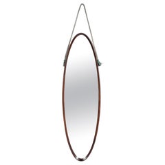 Italian Oval Mirror of the 60s in Teak Vintage Design in Style of Gio Ponti