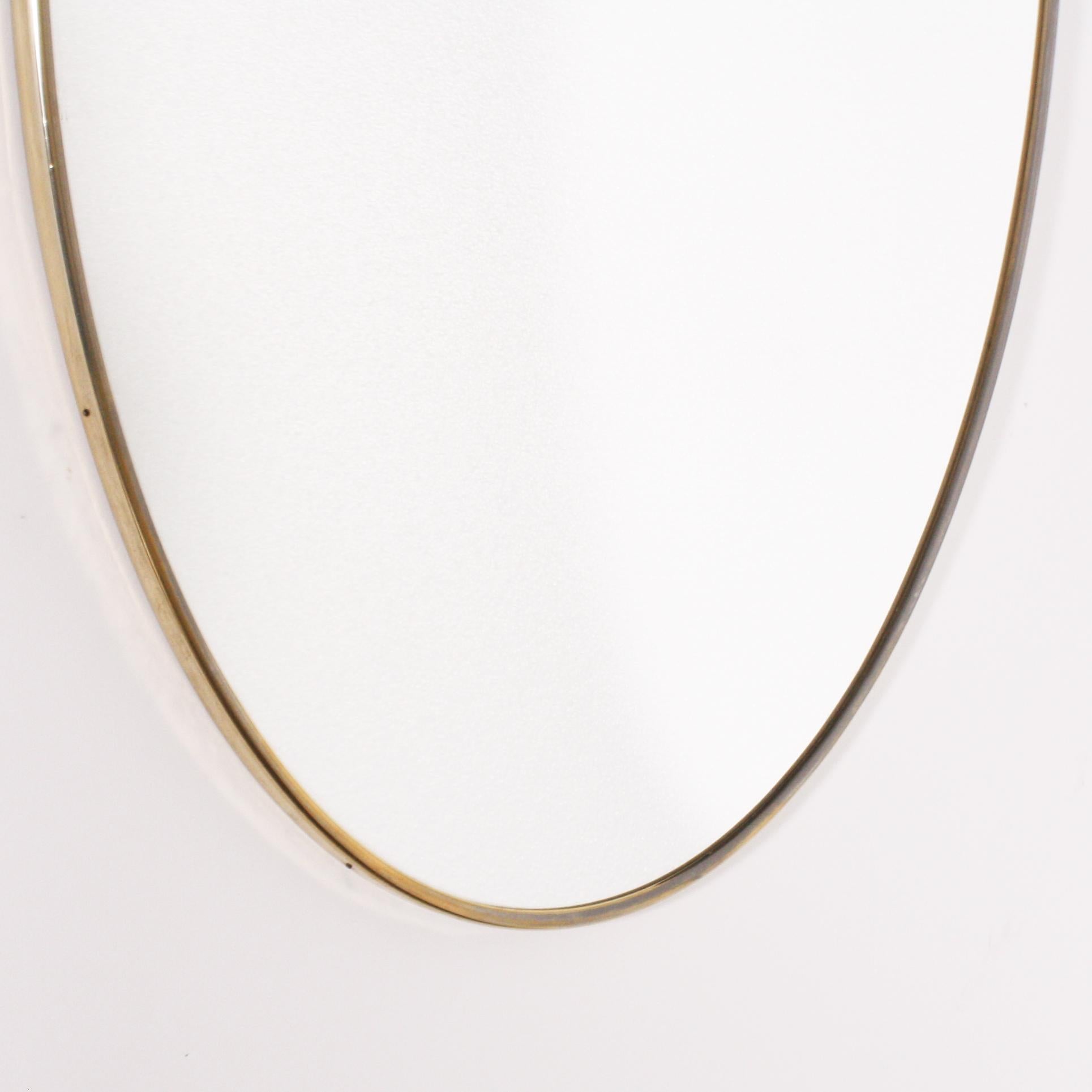 French Italian Oval Mirror with Brass Frame, circa 1950
