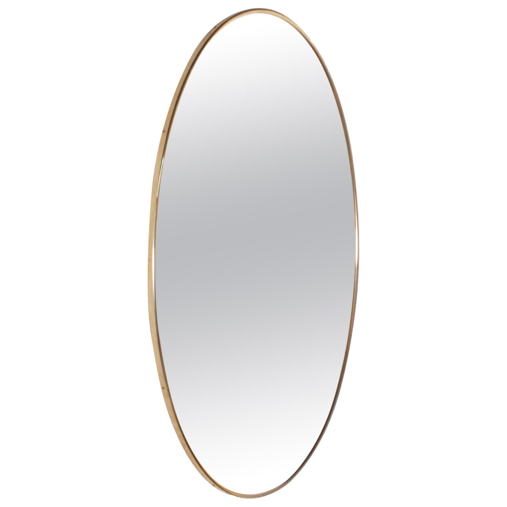 Italian Oval Mirror with Brass Frame, circa 1950