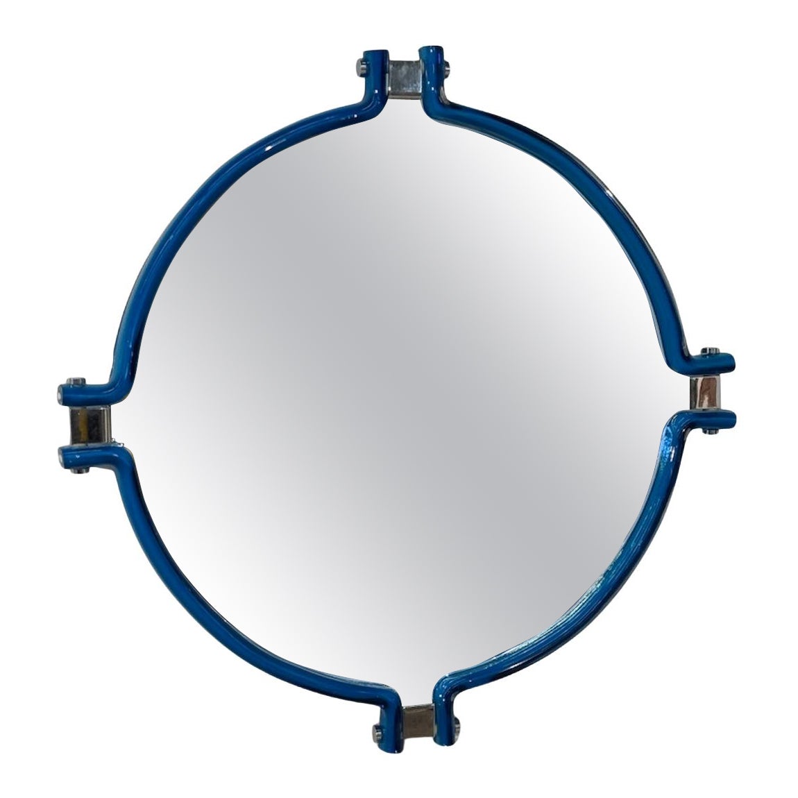 Italian Oval Mirror with Sculptural Blue Frame, 1980s