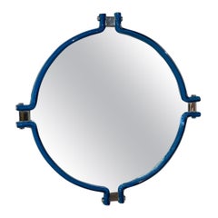 Italian Oval Mirror with Sculptural Blue Frame, 1980s