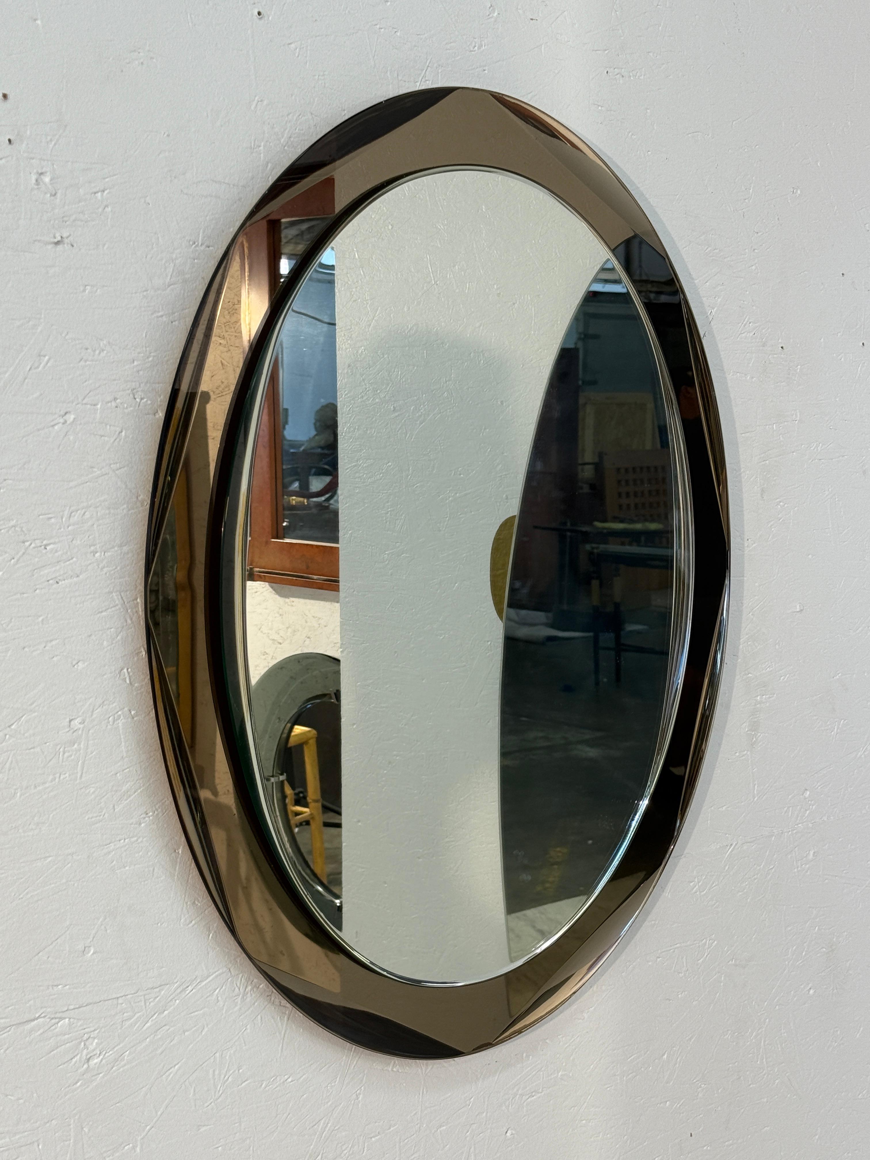 Moderno Italian Oval Mirror with Smoked Glass Frame, 1970s