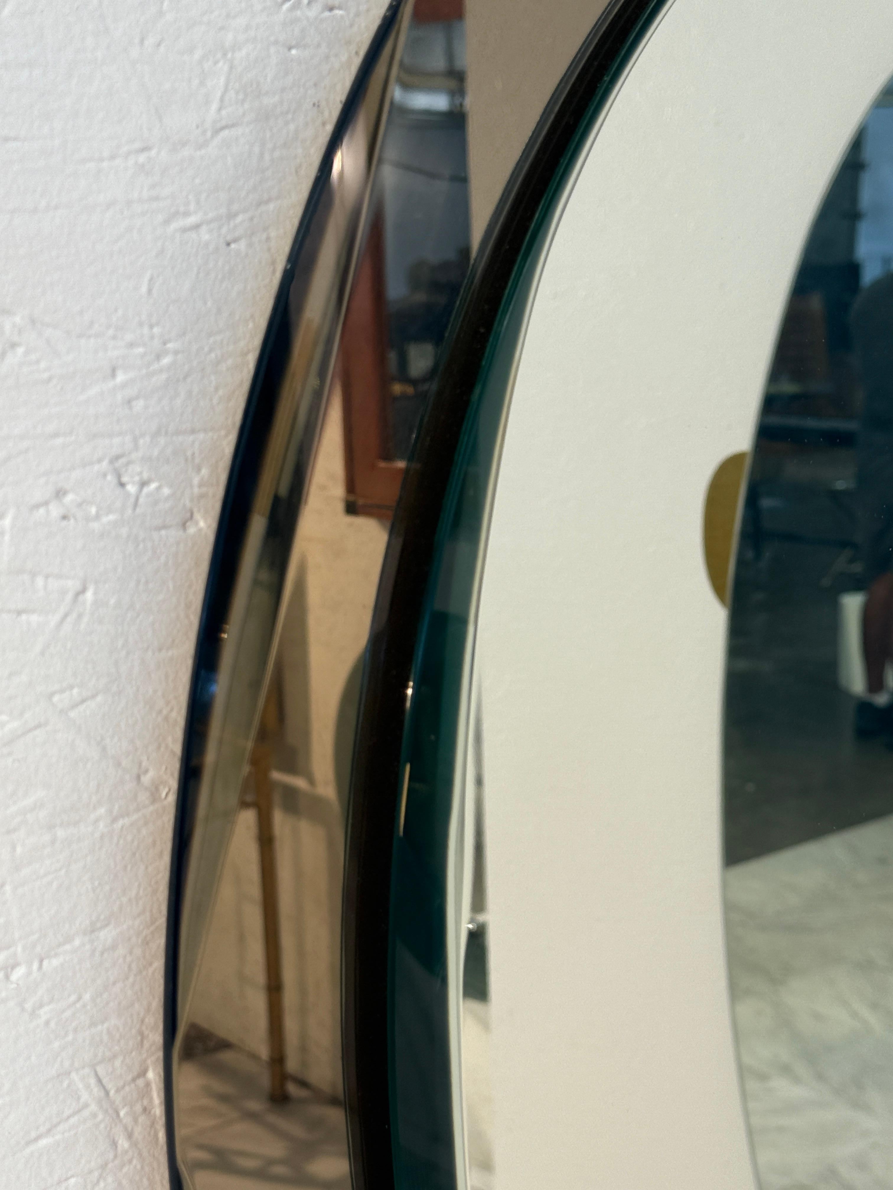 Italiano Italian Oval Mirror with Smoked Glass Frame, 1970s