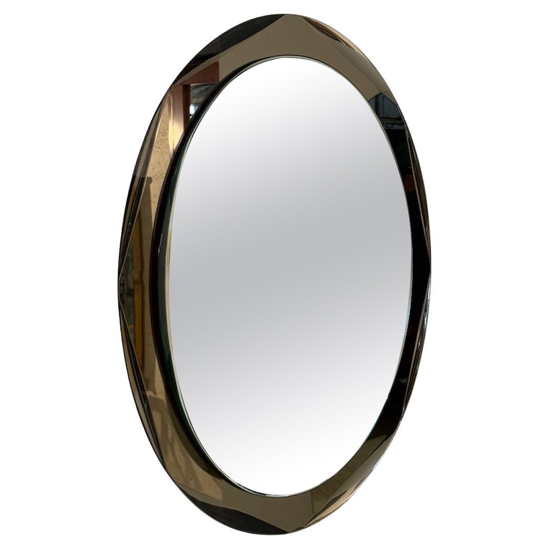 Italian Oval Mirror with Smoked Glass Frame, 1970s