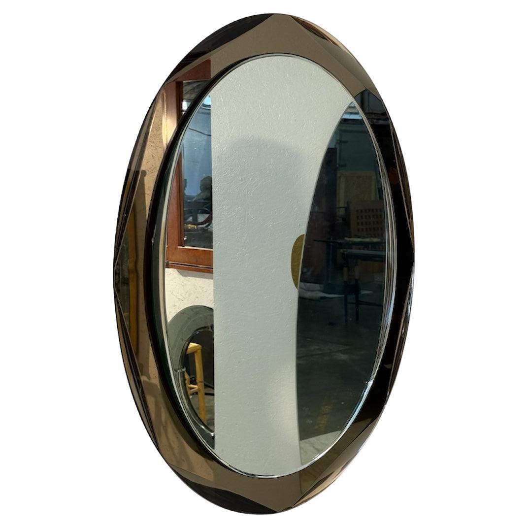Italian Oval Mirror with Smoked Glass Frame, 1970s