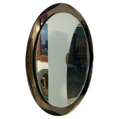 Italian Oval Mirror with Smoked Glass Frame, 1970s