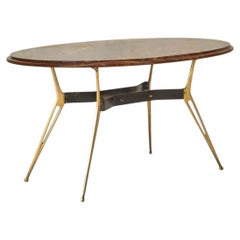 Italian Oval Onyx Coffee Table with Brass Base, 1950s