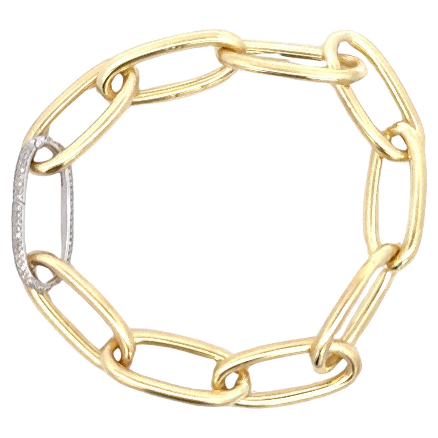 Contemporary Italian Oval Paperclip Link Bracelet Diamond Clasp 14 Karat White For Sale