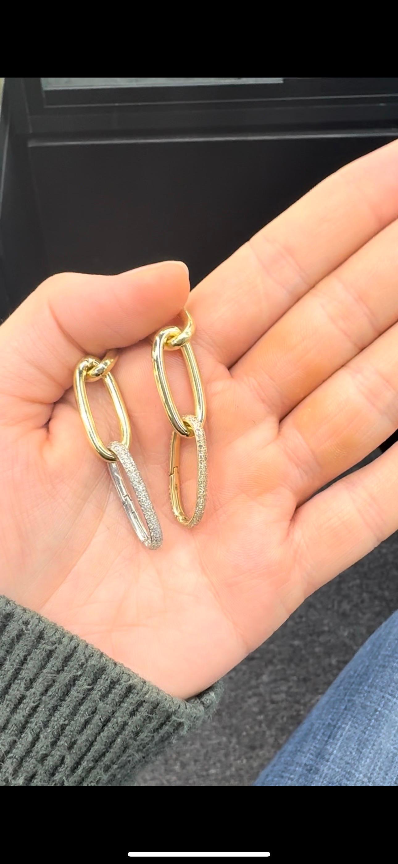 Bracelet italien ovale à maillons en forme de trombones avec fermoir en diamants blancs 14 carats Neuf - En vente à New York, NY