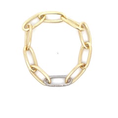 Italian Oval Paperclip Link Bracelet Diamond Clasp 14 Karat White Gold 