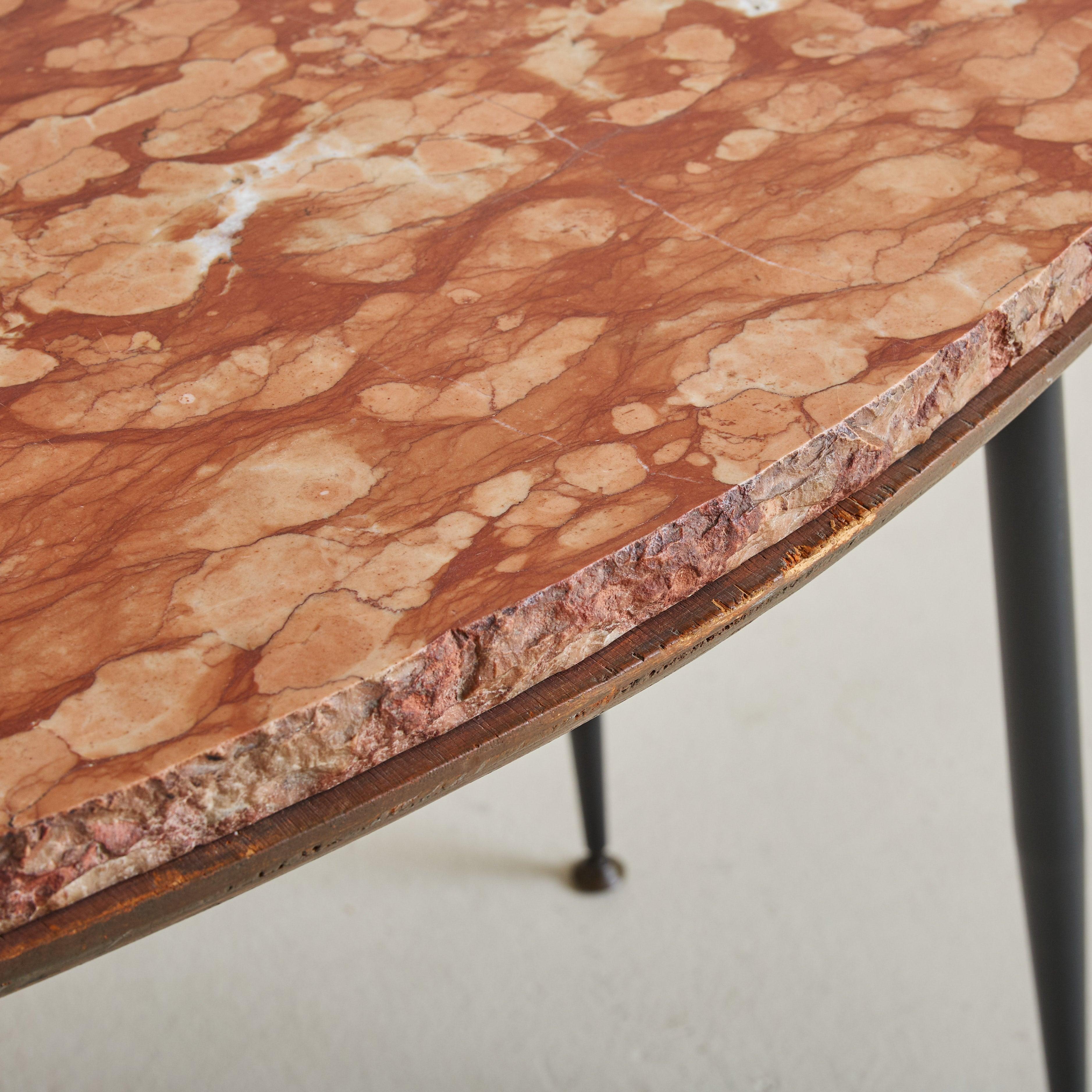 Mid-Century Modern Italian Oval Pink Marble Coffee Table, 1950s For Sale