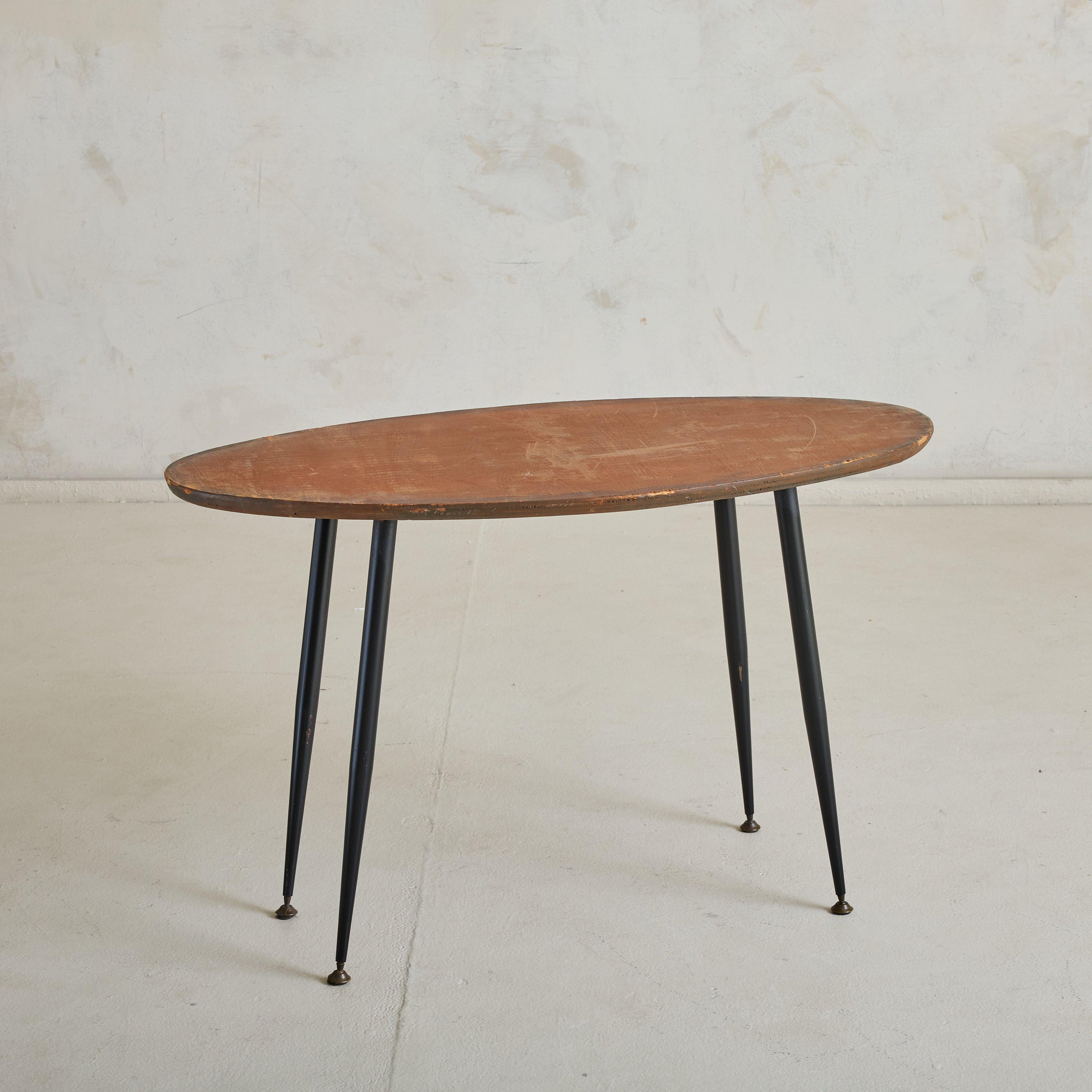 Metal Italian Oval Pink Marble Coffee Table, 1950s For Sale