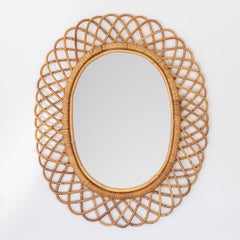 Italian Oval Rattan Mirror by Franco Albini