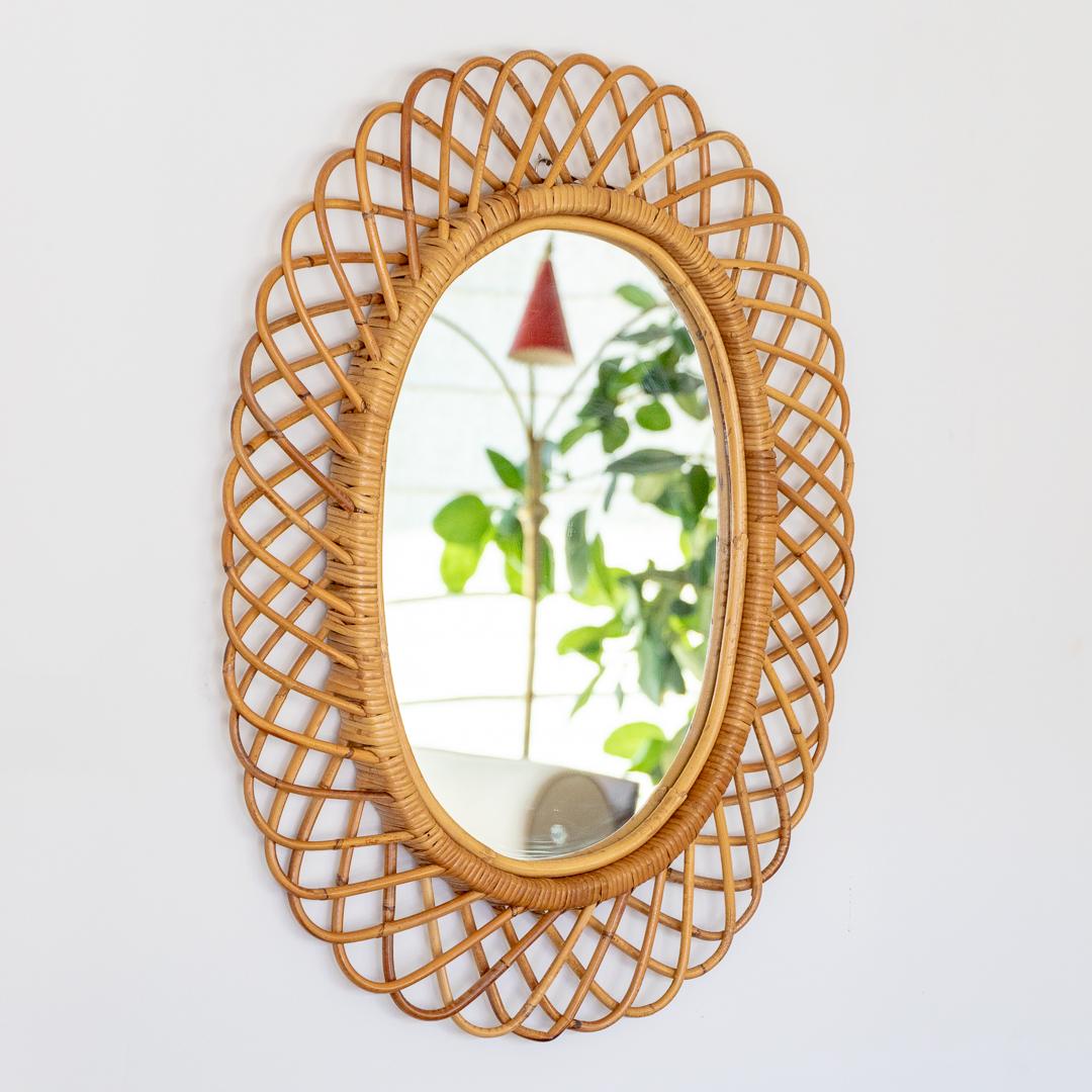 Italian Oval Rattan Mirror by Franco Albini In Good Condition In Los Angeles, CA