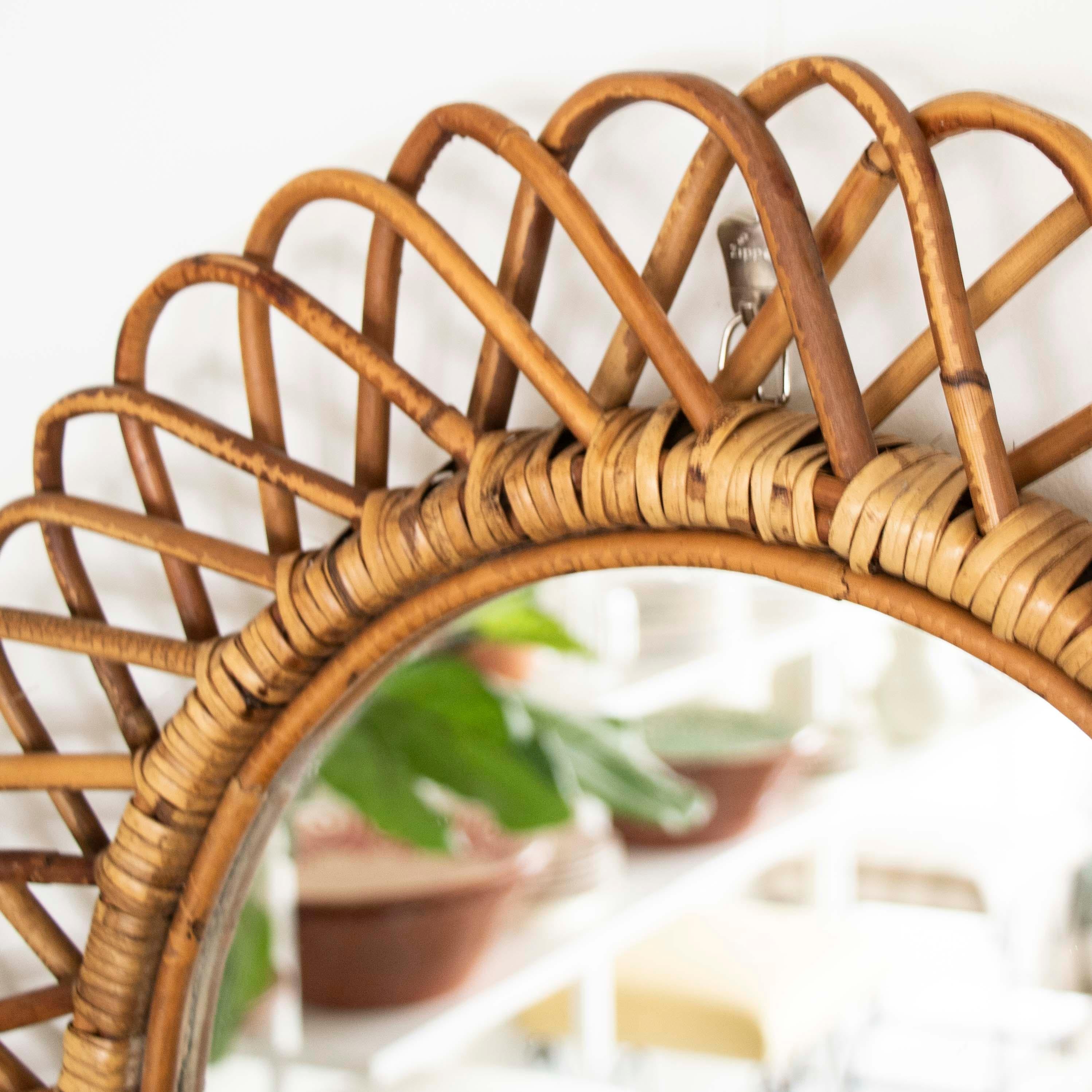 20th Century Italian Oval Rattan Mirror by Franco Albini