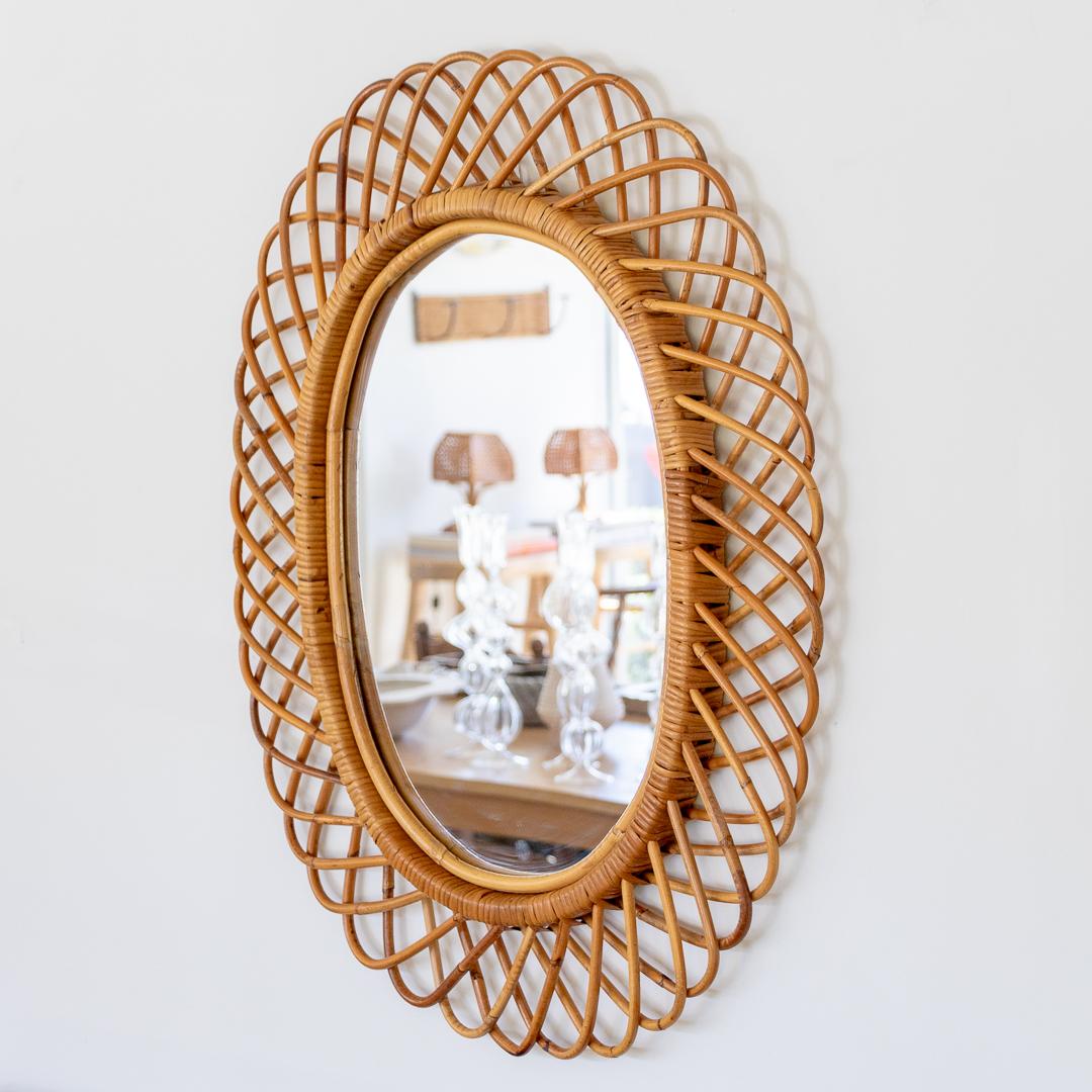 20th Century Italian Oval Rattan Mirror by Franco Albini