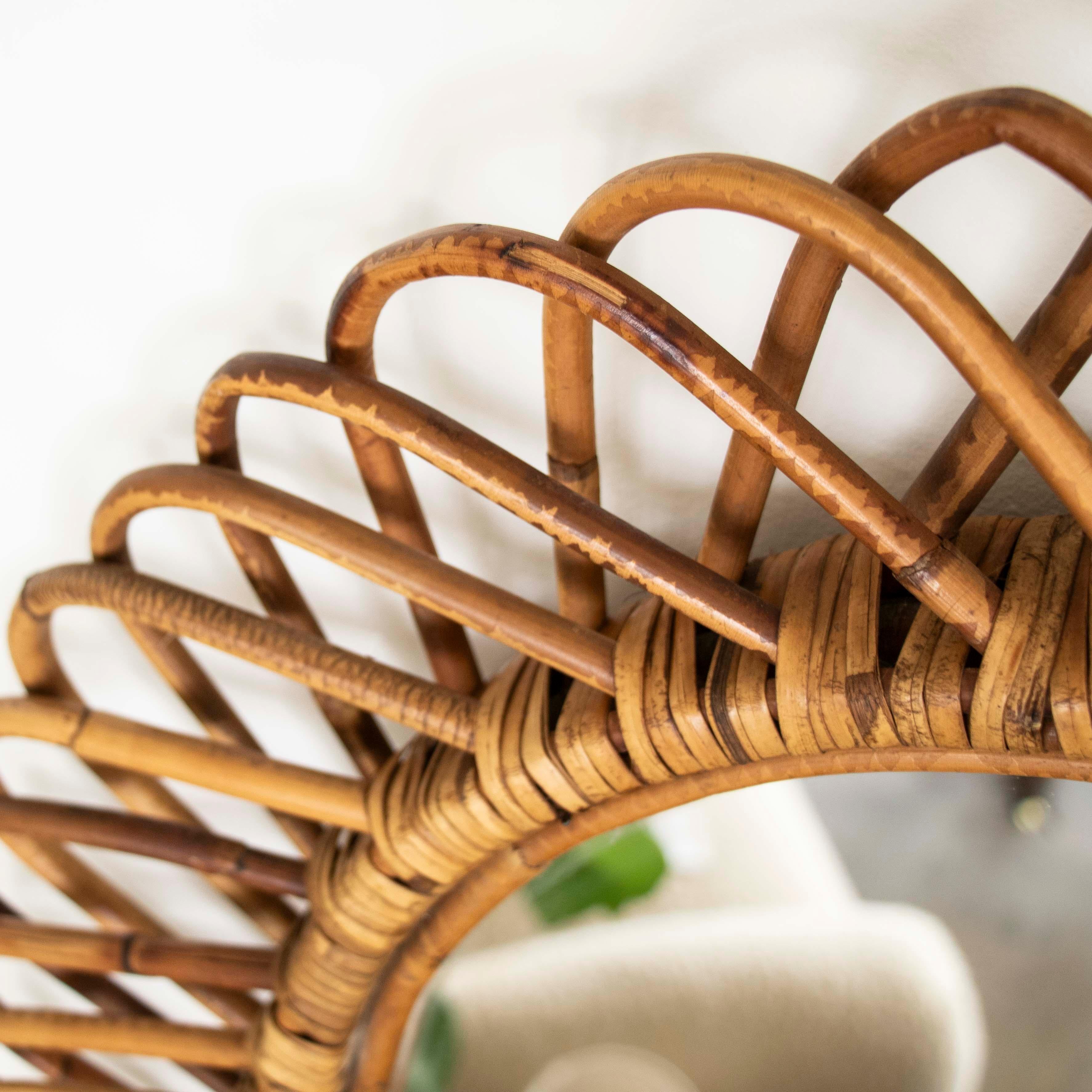 Italian Oval Rattan Mirror by Franco Albini 1