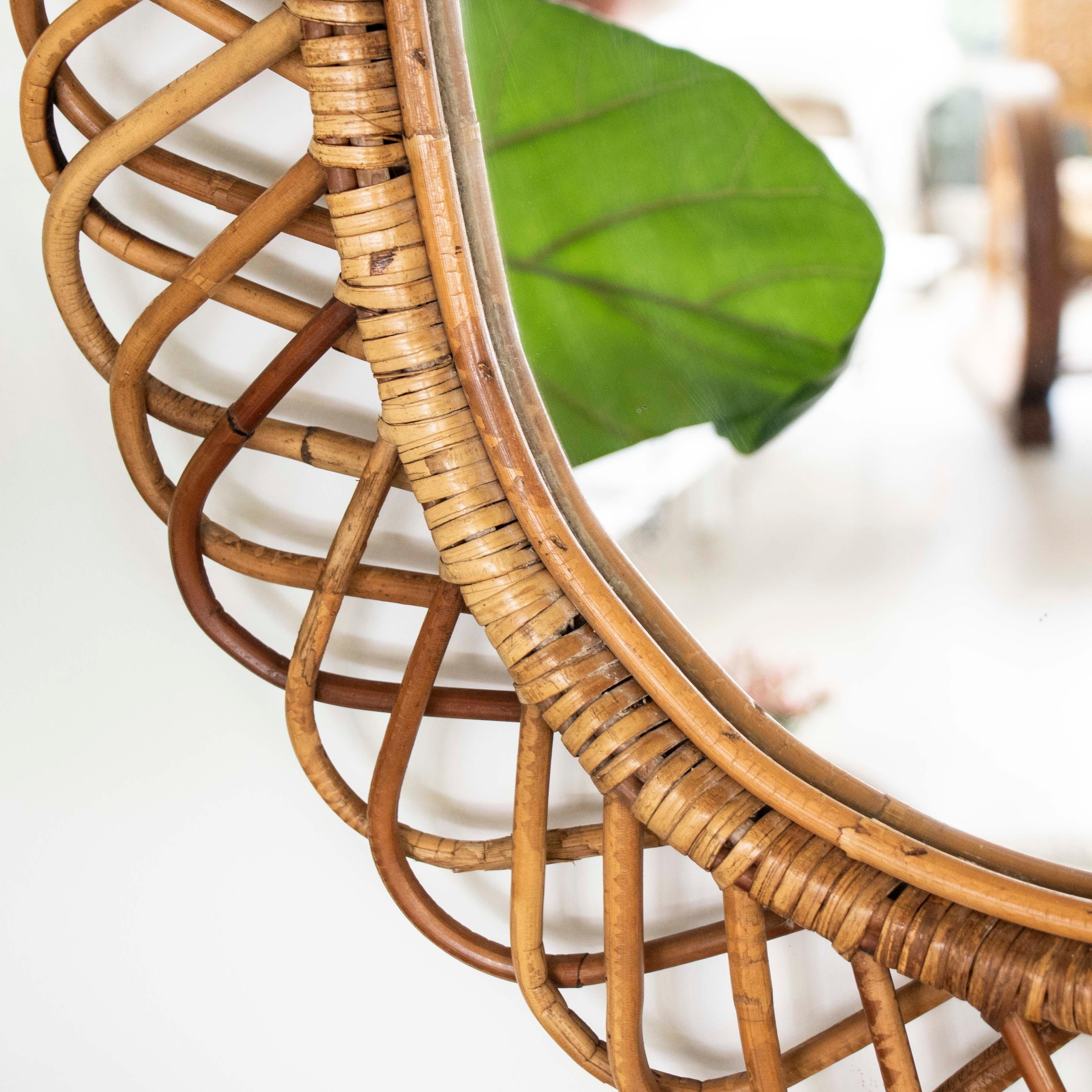 Italian Oval Rattan Mirror by Franco Albini 3