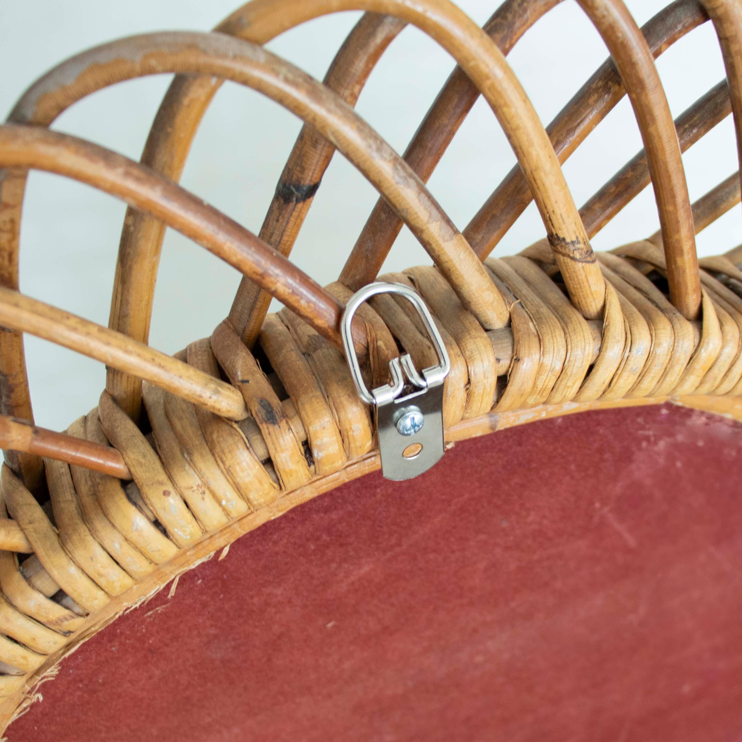 Specchio ovale italiano in rattan di Franco Albini 2