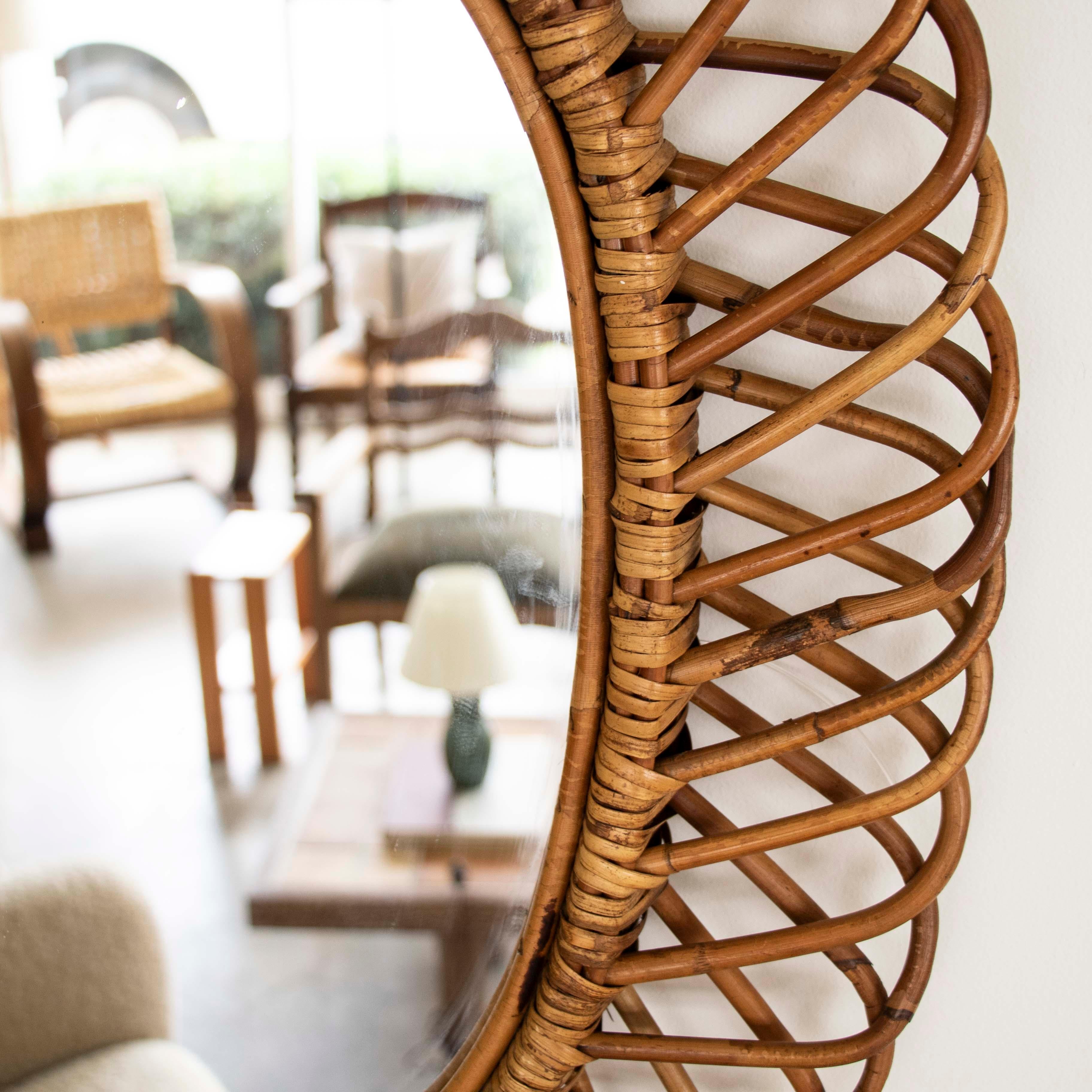 Italian Oval Rattan Mirror by Franco Albini 5