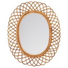 Italian Oval Rattan Mirror by Franco Albini