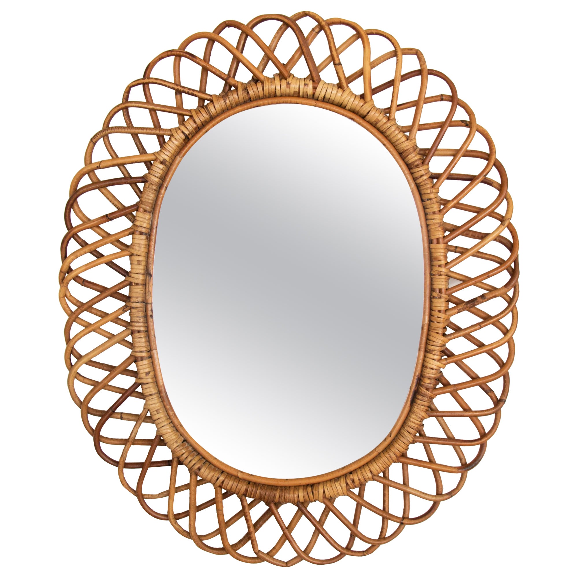 Italian Oval Rattan Mirror by Franco Albini