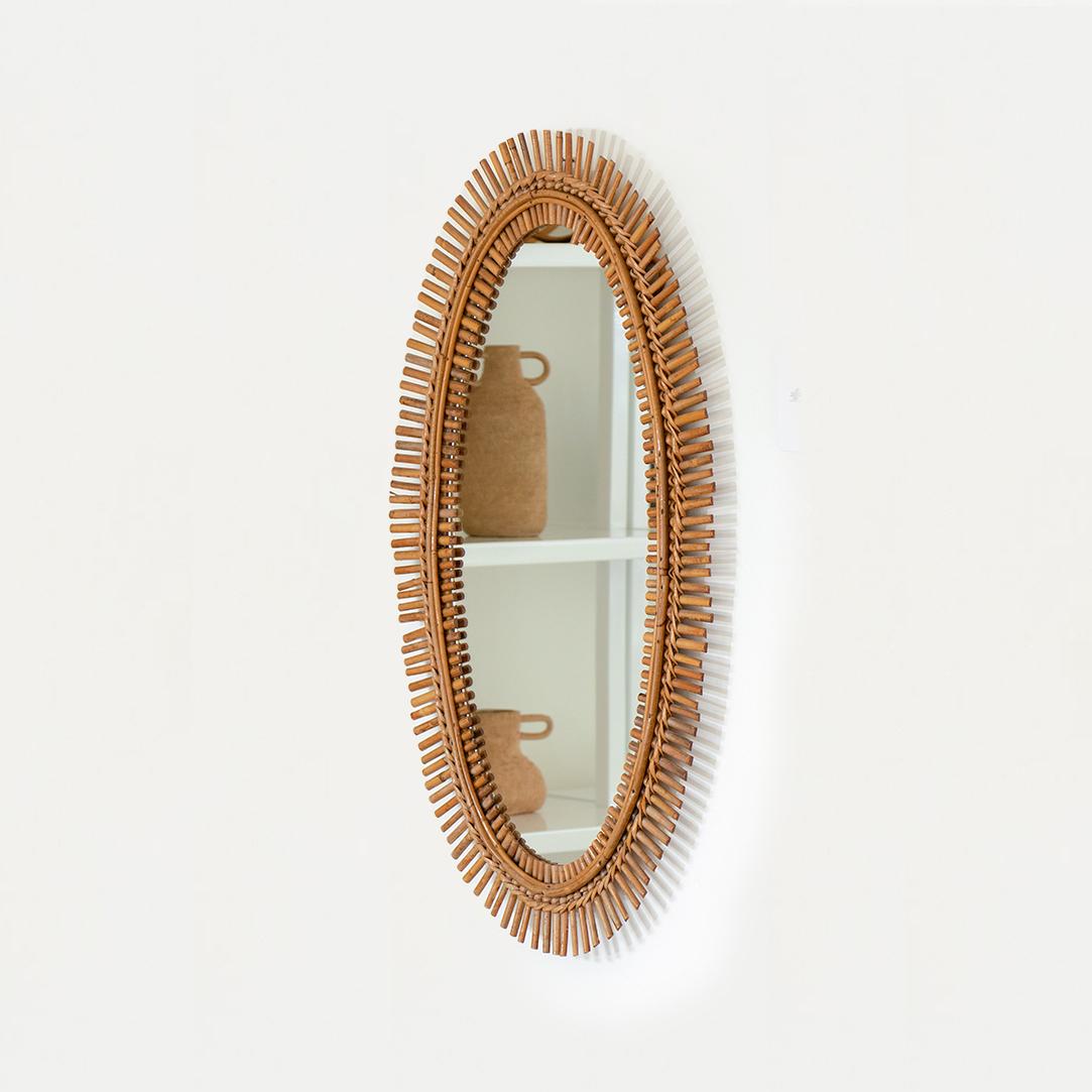20th Century Italian Oval Rattan Mirror