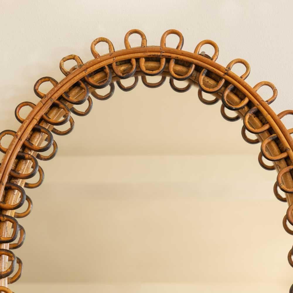 Italian Oval Rattan Mirror For Sale 1