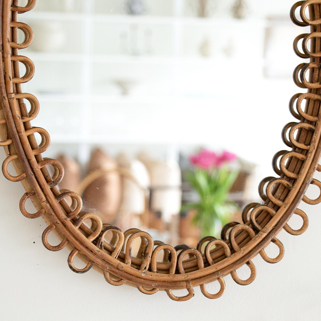 Italian Oval Rattan Mirror 2