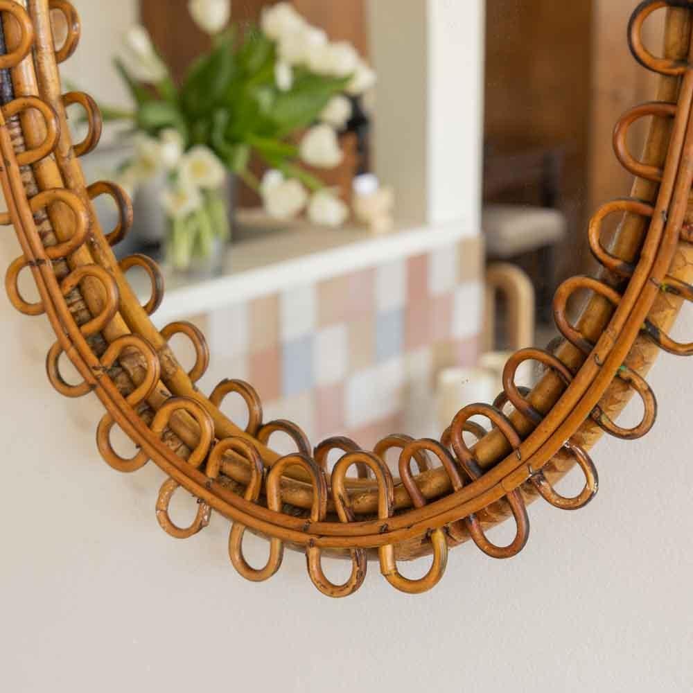 Italian Oval Rattan Mirror For Sale 2