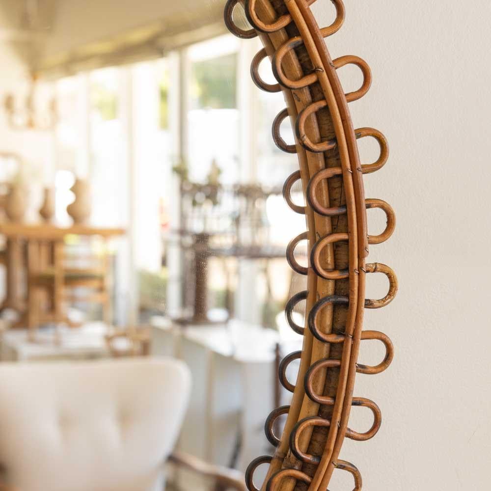 Italian Oval Rattan Mirror For Sale 3