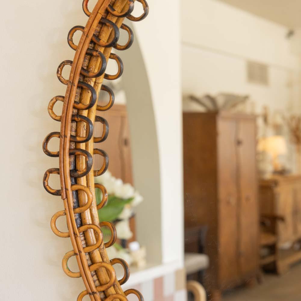 Italian Oval Rattan Mirror For Sale 4