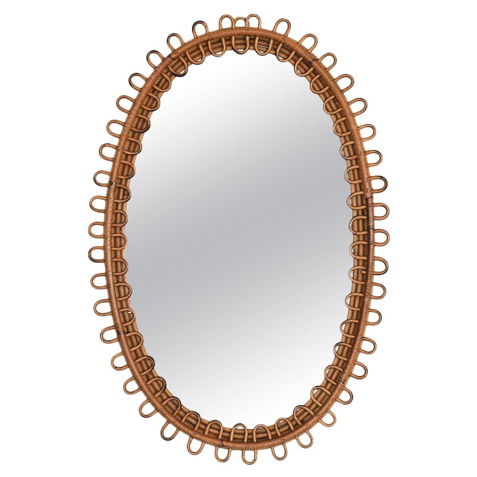 Italian Oval Rattan Mirror