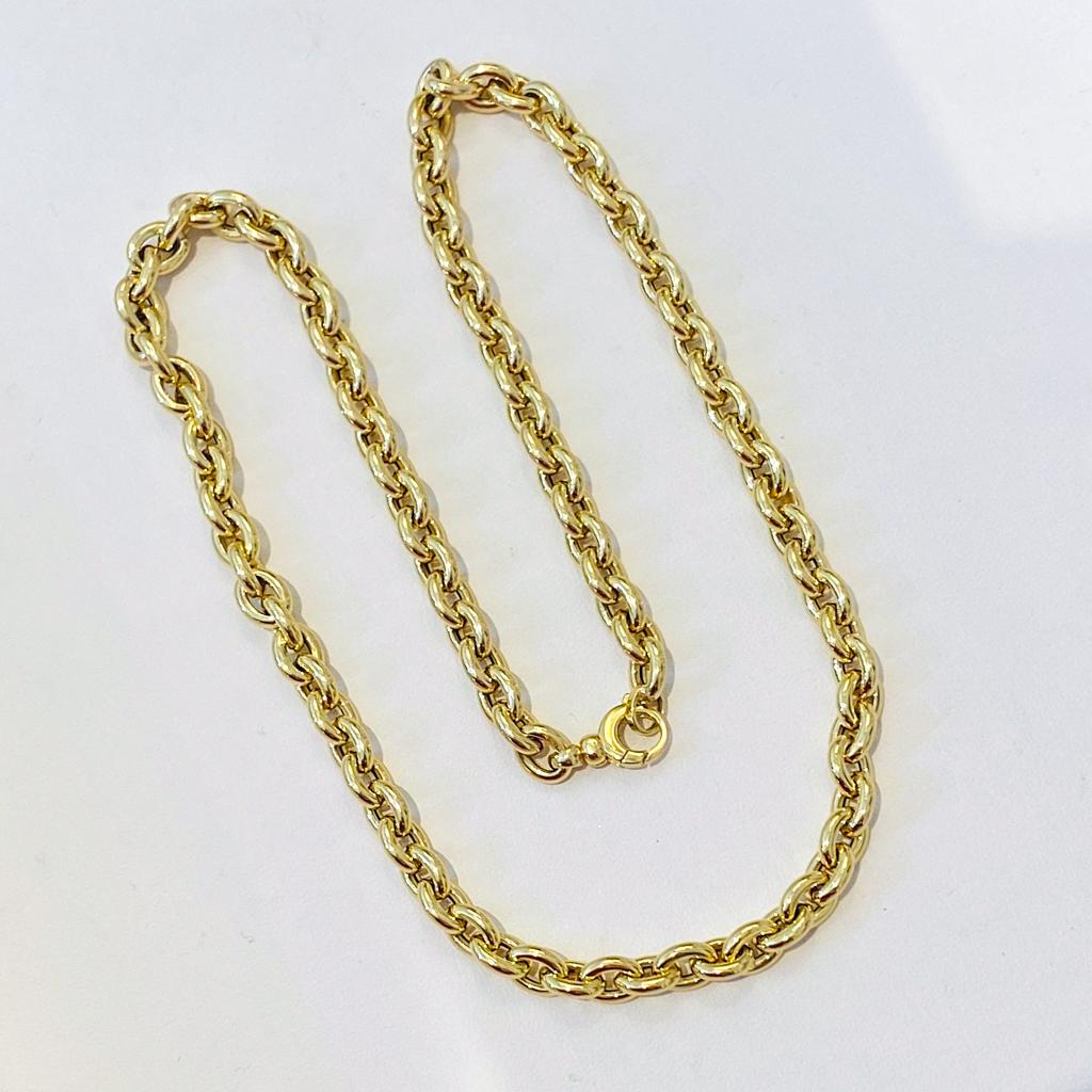 Contemporary Italian Oval Rolo Chain 6.2mm 18 inch Necklace, 14K Yellow Gold, Swivel Clasp For Sale